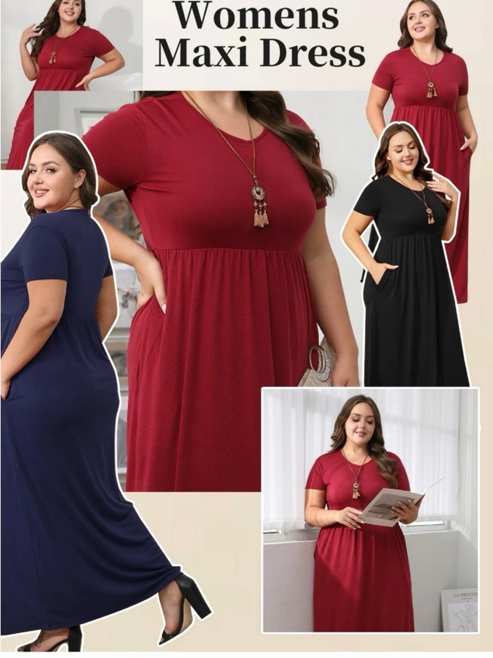 Mengpipi Casual Navy Short-Sleeve Maxi Dress with Pockets - Picture 3 of 6